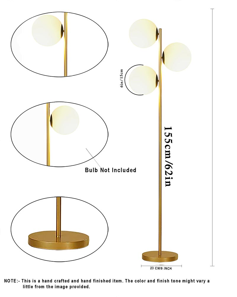 Tree LED Standing Floor Lamp with 3 Frosted Glass Globe Shades