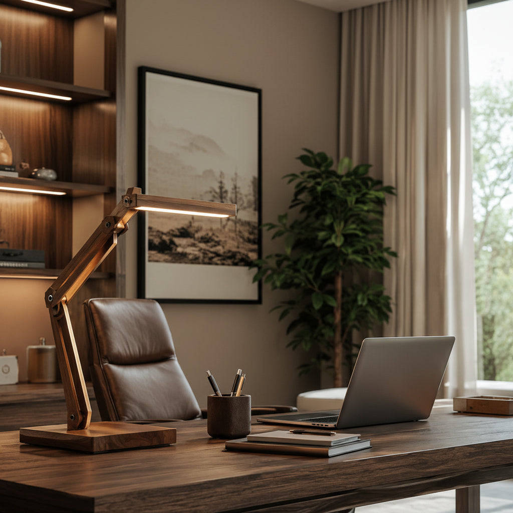 Wooden Adjustable Desk Lamp with Natural Finish