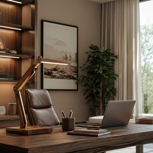 Wooden Adjustable Desk Lamp with Natural Finish