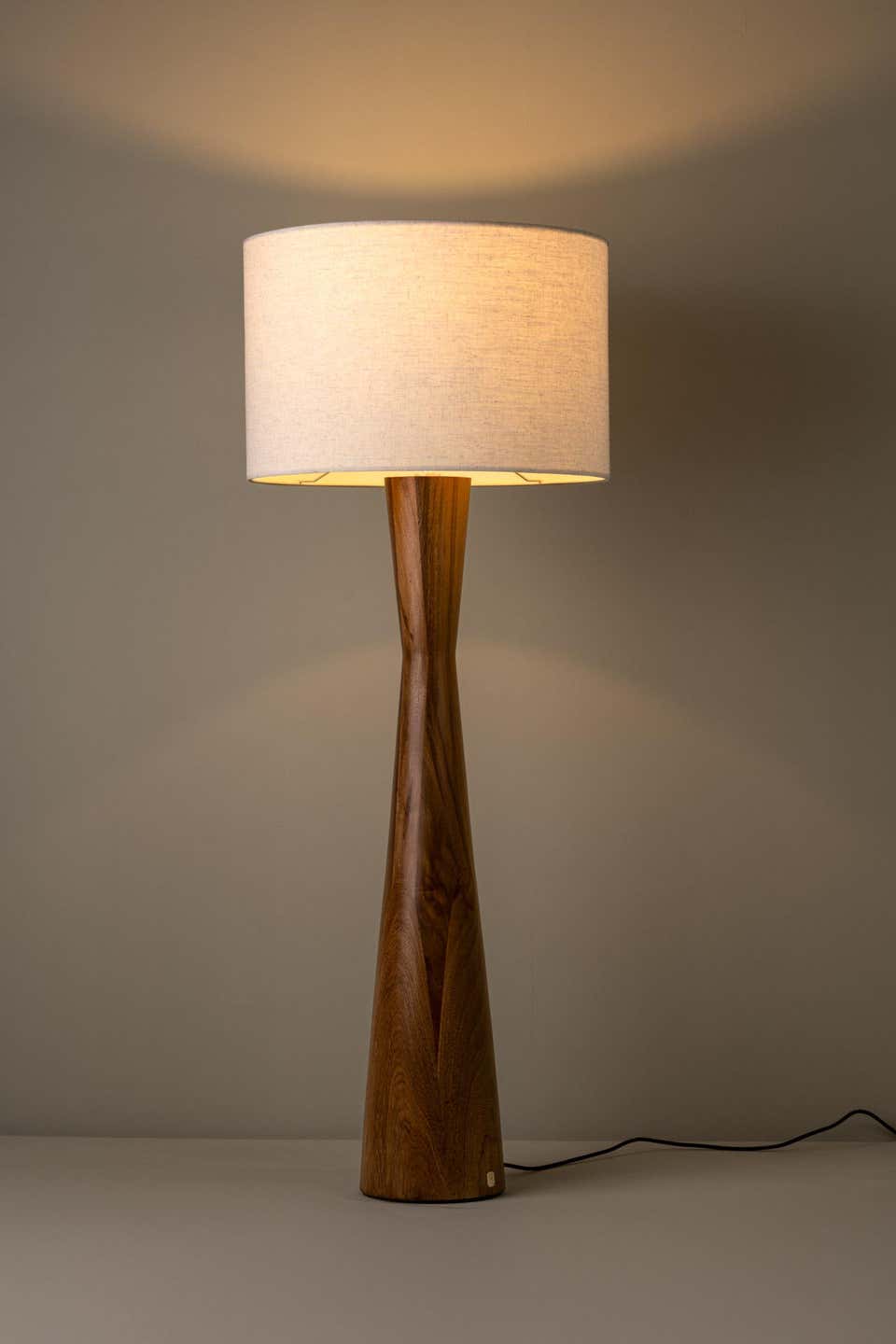 Modern Floor Lamp Parota Natural Wood Ivory Fiberglass Shade