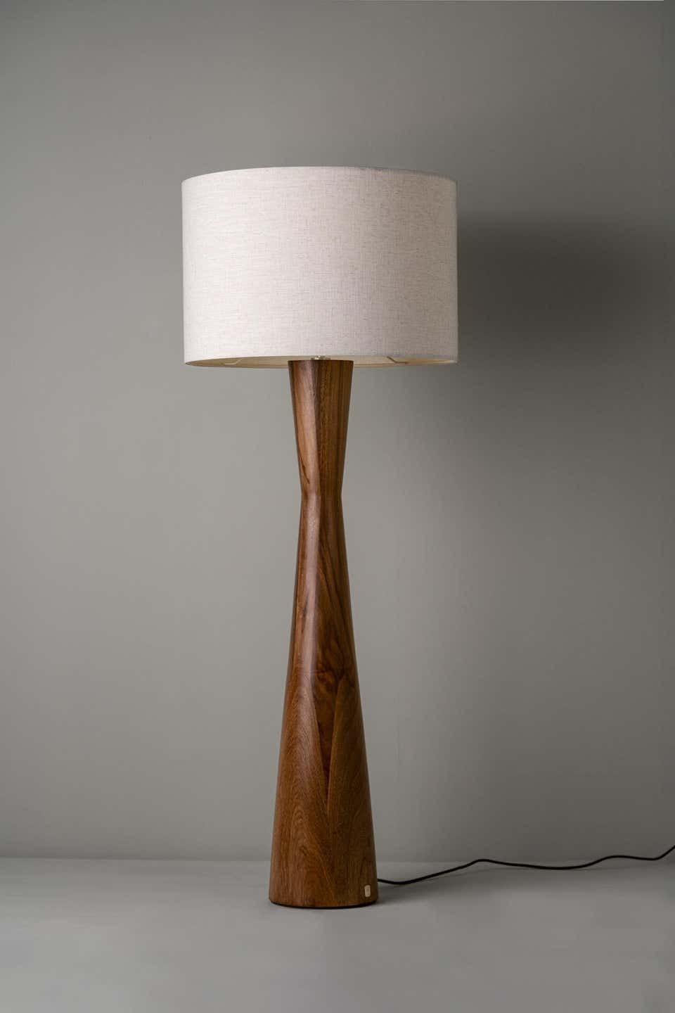 Modern Floor Lamp Parota Natural Wood Ivory Fiberglass Shade