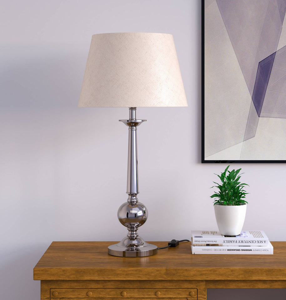 Stylish Silver Table Lamp Bedroom Off White 12 inches Lampshade