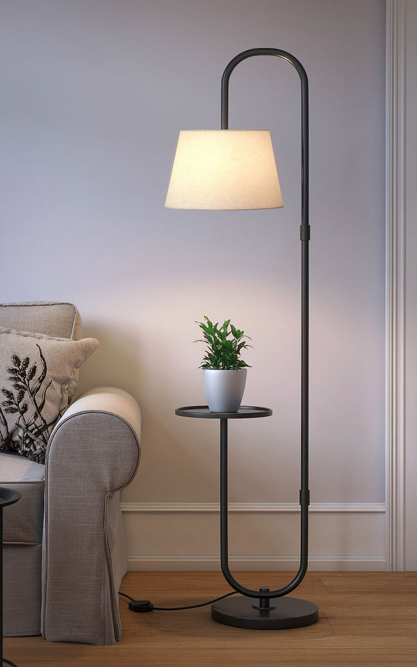 Modern Shelf Floor Lamp Standing Black Polished 5ft Height with Shelf