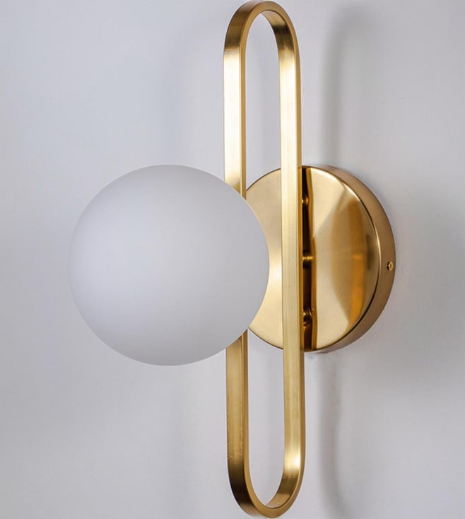 Oval Ring Wall Lamp - Brass & White Glass Globe