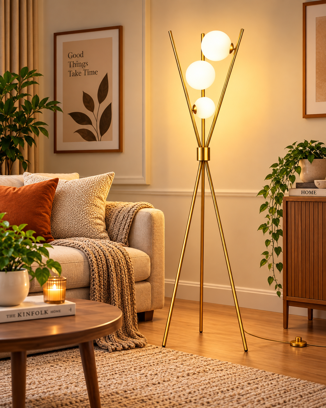 Gold Moon Tripod Floor Lamp With 3 Lights