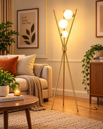 Gold Moon Tripod Floor Lamp With 3 Lights