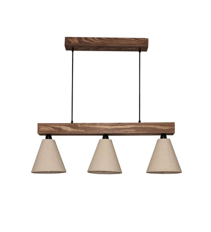 Terzo Beige & Brown Jute Shade with Solid Wood Linear Chandelier Cluster Hanging Light