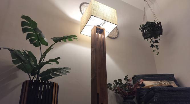 Victoria Wooden Floor Lamp with Brown Base and Jute Fabric Lampshade