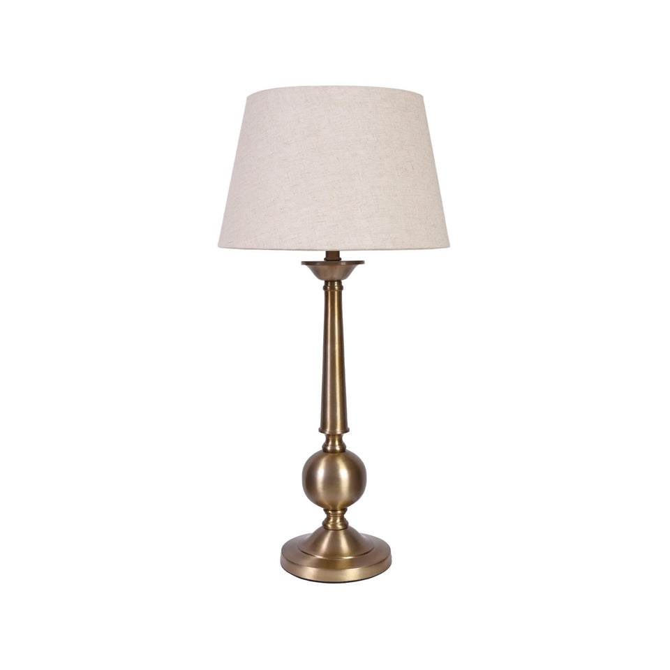 Brass Antique Finish Gold Table Lamp with Off White 10 Inch Lampshade