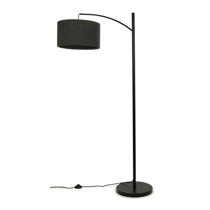 Black Metal Curve Stem Floor Lamp with a Charcoal Grey Boucle Shade
