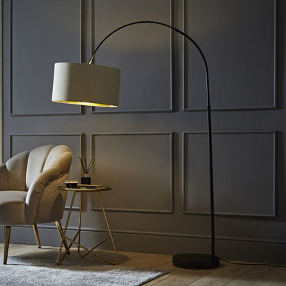 Louis Arch Black Floor Lamp with Beige and Gold Shade