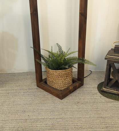 Tesseract Wooden Floor Lamp with Beige Fabric Lampshade