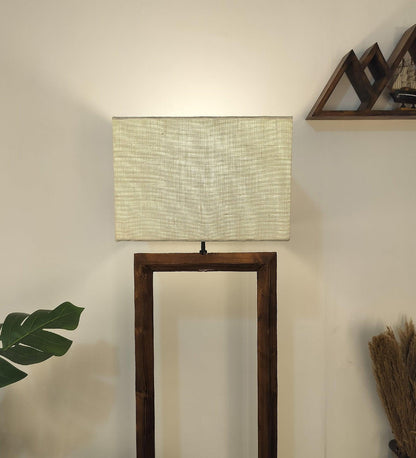 Tesseract Wooden Floor Lamp with Beige Fabric Lampshade