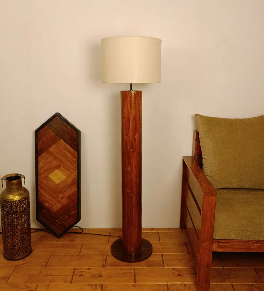 Cedar Wooden Floor Lamp With Premium Beige Fabric Lampshade