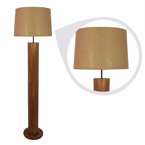 Cedar Wooden Floor Lamp With Premium Beige Fabric Lampshade