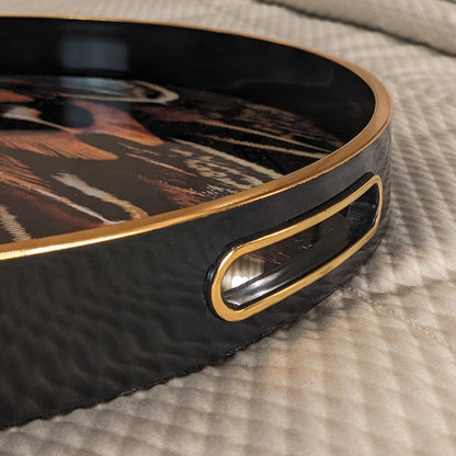 Dim & Dense Premium Matte Wooden Decorative Tray | 12.5 Inch Round | Enamel Finish with Walnut Texture