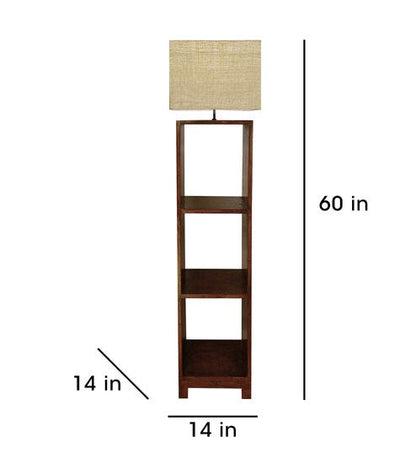 Genevieve Wooden Floor Lamp with Brown Base and Jute Fabric Lampshade