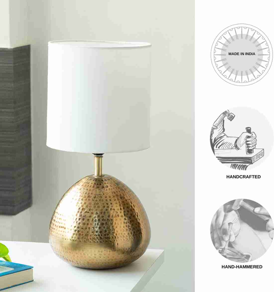 Golden Droplet' Iron Table Lamp for Bedroom & Living Room (17.0 Inches, Iron, Without Bulb)|Bedside Lamp Table