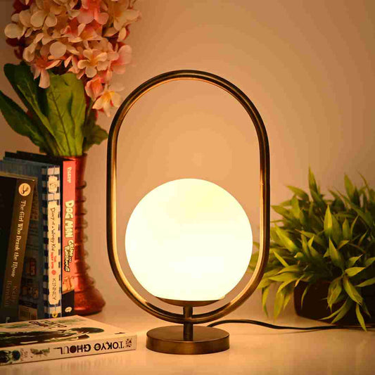 Set of 2 Oval Shape Table Lamps with Glass Shades