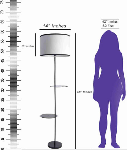 TU WOMAN Metal Floor Lamp with 2 Shelf for Living Room, Home Décor, Gift