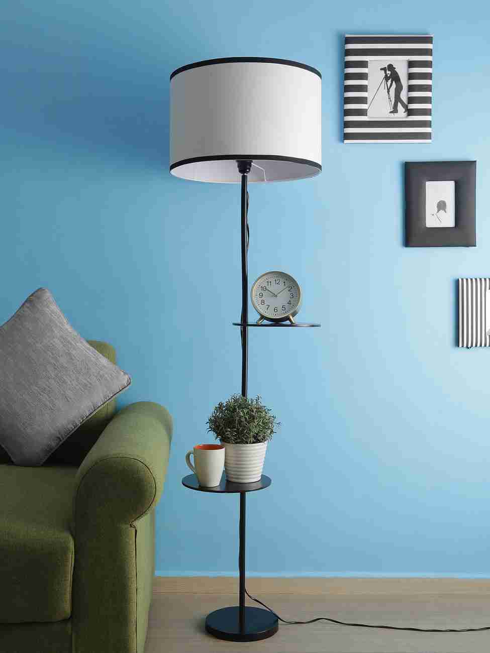 TU WOMAN Metal Floor Lamp with 2 Shelf for Living Room, Home Décor, Gift