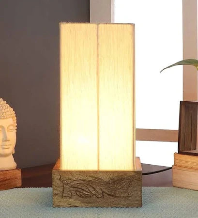 Wooden Off-White Square Table Lamp