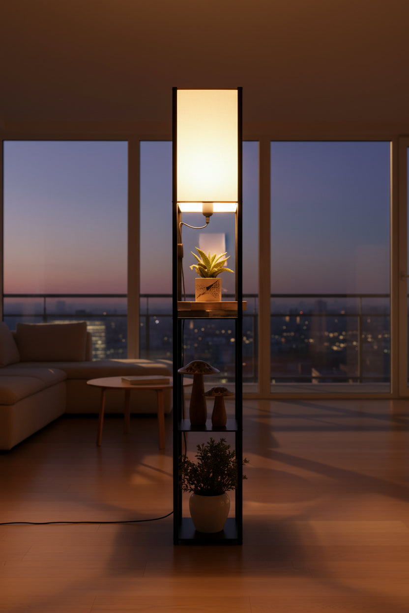 Crosscut Furniture Tower Floor Lamp with 3 Shelf