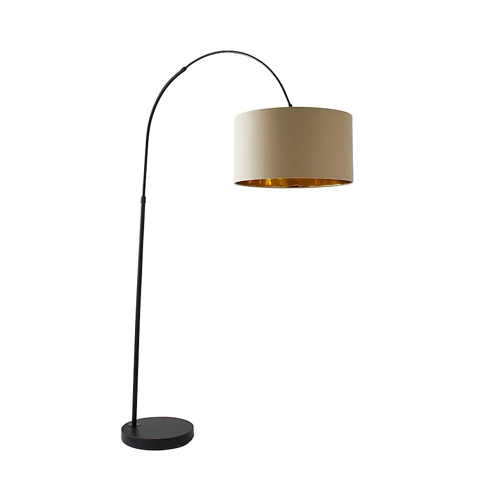 Louis Arch Black Floor Lamp with Beige and Gold Shade