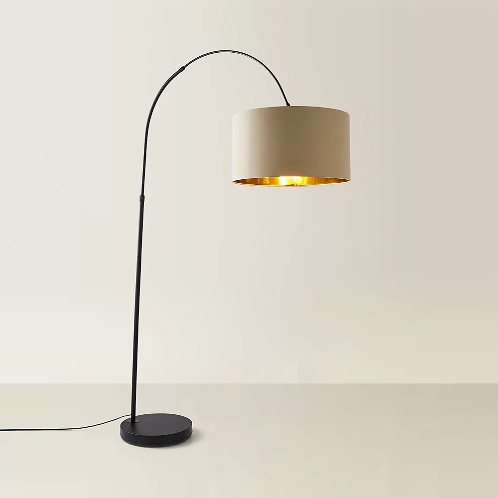 Louis Arch Black Floor Lamp with Beige and Gold Shade